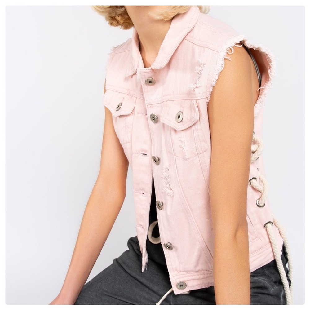 POL Petal Pink Distressed Denim Vest - Picture 6 of 10